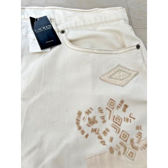 Lauren Ralph Lauren Patchwork Relaxed Tapered Jeans in Cream ( 20W ) - Picture 4 of 6